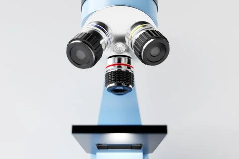 Realistic 3d microscope on white background, laboratory equipment. Microscope Illustrazione stock