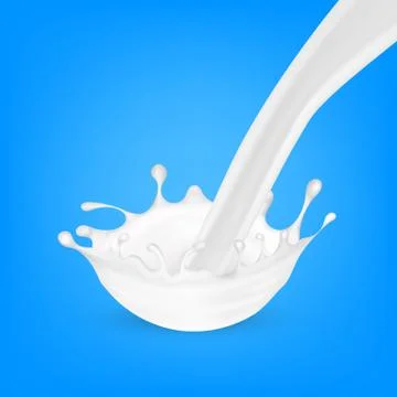 Realistic 3d Milk Flow Splash On Blue Stock-Illustration