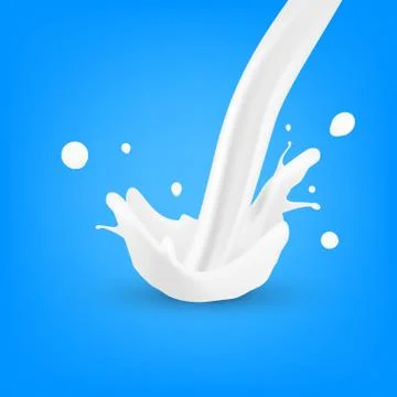 Realistic 3d Milk Flow Splash On Blue Stock Illustration