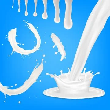 Realistic 3d Milk Flow Splash On Blue イラスト素材