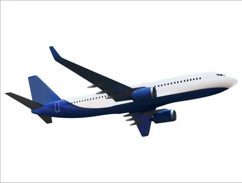 Realistic 3D model of an airplane isolated on white background. Vector Illust Stock Illustration