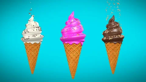 Realistic 3d model ice cream with waffle cone rotated around an axis. Stock Footage 112884122