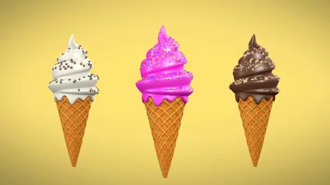 Realistic 3d model ice cream with waffle cone rotated around an axis. Stock Footage 113064831