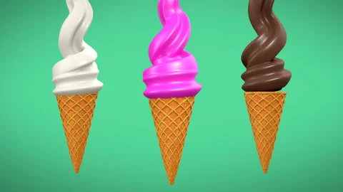 Realistic 3d model ice cream with waffle cone rotated around an axis Stock Footage 113064842