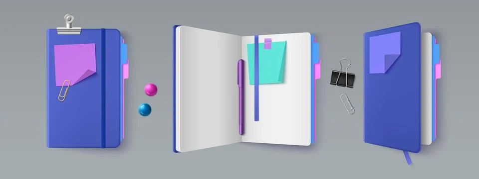 Realistic 3D notebook, diary with empty pages 스톡 일러스트
