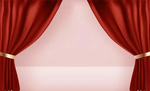 Realistic 3D open curtains background template. Illustration Stock Illustration