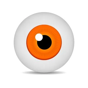 Realistic 3d orange eyeball isolated on white background. Human iris. Vector. Stock Illustration