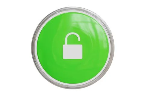 A realistic 3D padlock icon on a glossy green circular button, isolated fro.. Stock Illustration