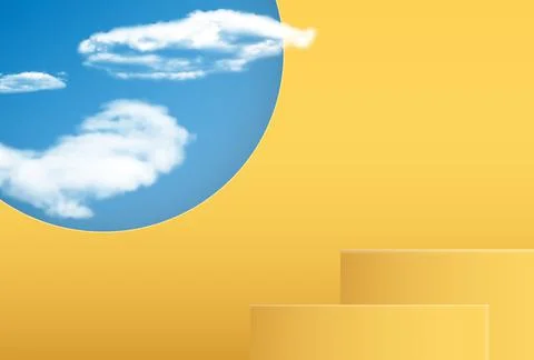 Realistic 3d pedestal cloudy background. Trendy empty podium display for cosm Stock Illustration