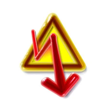 Realistic 3d plastic yellow High Voltage sign. Toy modern glossy danger Stock-Illustration