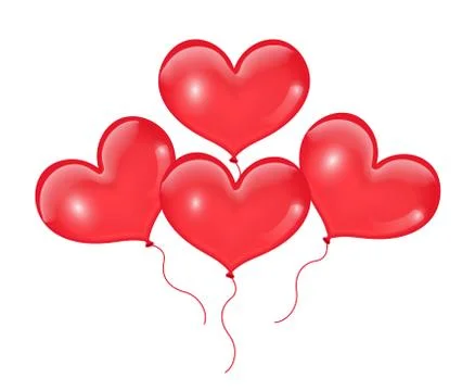 Realistic 3D red balloons in the shape of heart. Isolated on white backgrou.. Stock Illustration