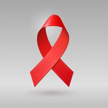 Realistic 3d red ribbon with shadow. Symbol for world AIDS HIV awareness Stock Illustration
