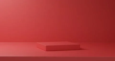 Realistic 3D red round corner cube pedestal or stand podium 4K Video Stock Footage 172260971