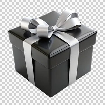 Realistic 3d render black gift box with white ribbon present package Stock Illustration