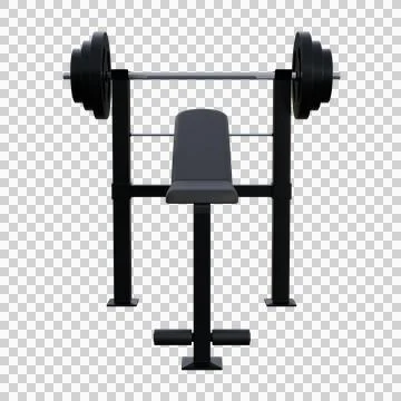 A realistic 3D render of a black weight bench with a barbell on top Stock Illustration