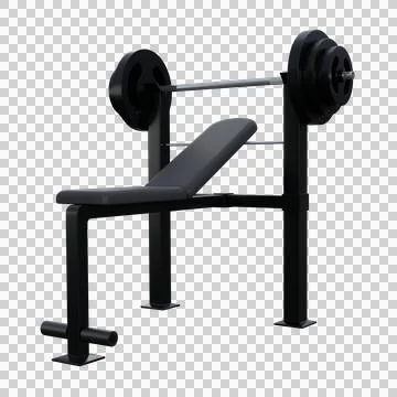 A realistic 3D render of a black weight bench with a barbell on top Illustration