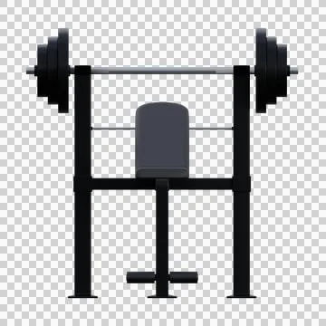 A realistic 3D render of a black weight bench with a barbell on top Stock Illustration