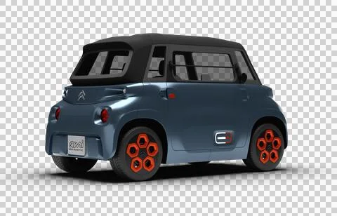 Realistic 3D render of a bluish-gray 2020 Citroen Ami, slight right rear vi.. Stock Illustration