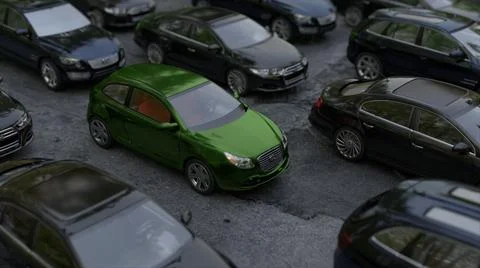 Realistic 3D render, cars in the stream Stock Illustration