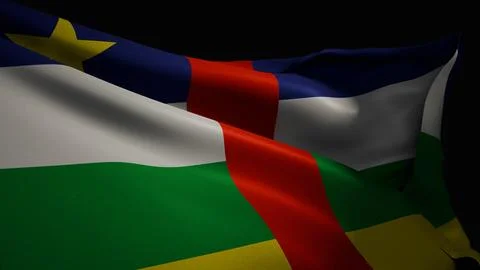 Realistic 3D render of the Central African Republic flag waving Stock Photos