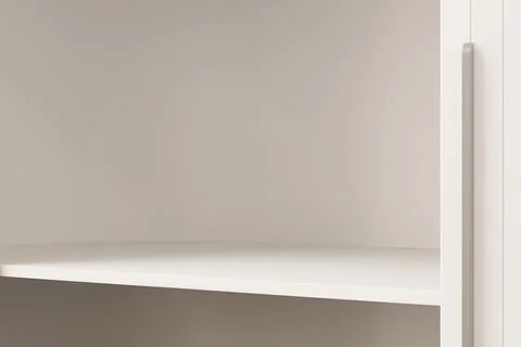 Realistic 3D render of empty corner shelf interior background with copy space Stock Photos