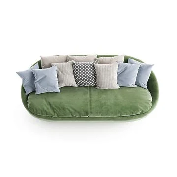 Realistic 3D render of a green sofa with multiple cushions Foto stock