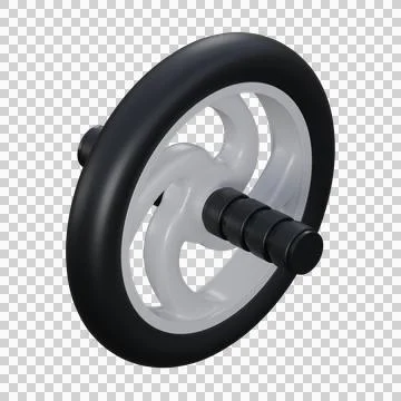 A realistic 3D render of a gym roller wheel in black and white color with d.. Stock Illustration