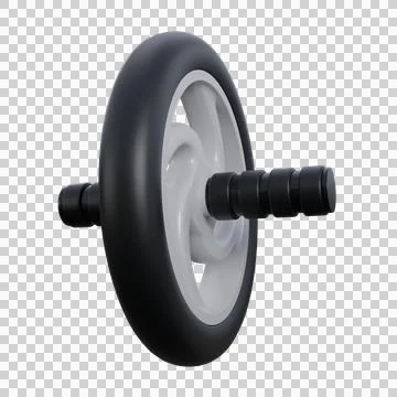 A realistic 3D render of a gym roller wheel in black and white color with d.. Stock Illustration