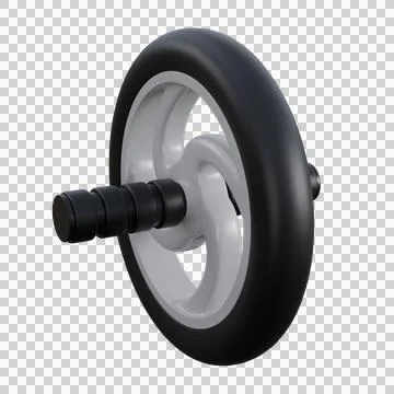 A realistic 3D render of a gym roller wheel in black and white color with d.. Stock Illustration