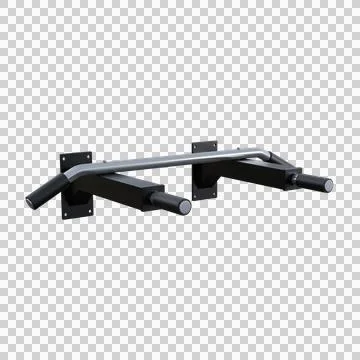 A realistic 3D render of a metal pull-up bar with black and silver finish. Stock Illustration