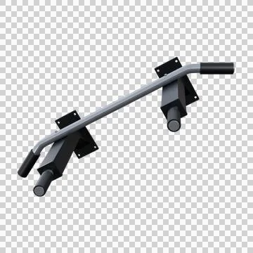 A realistic 3D render of a metal pull-up bar with black and silver finish. Illustration