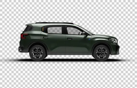 Realistic 3D render of a military green 2025 Citroen C3 Aircross, full righ.. Stock Illustration