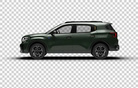 Realistic 3D render of a military green 2025 Citroen C3 Aircross, full left.. Stock Illustration