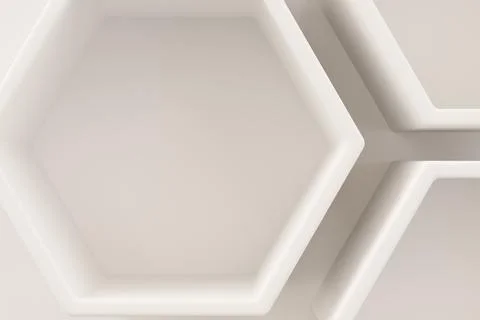 Realistic 3D render of modern geometric hexagon shelf background with copy .. Stock Photos