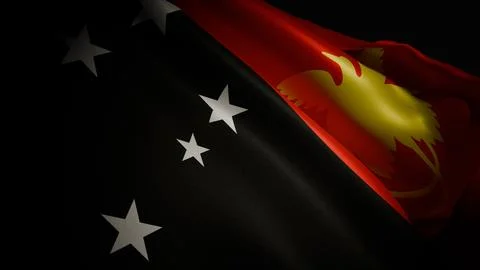 Realistic 3D render of the Papua New Guinea flag waving Stock Photos