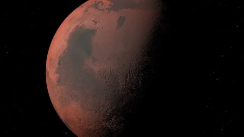 Realistic 3D Render of Planet Mars Showing Craters and Terminator Line Stock Footage 341869999