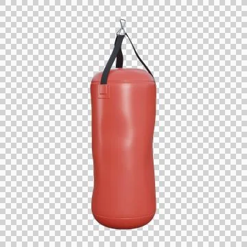 A realistic 3D render of a red punching bag showing visible punch marks. Stock Illustration