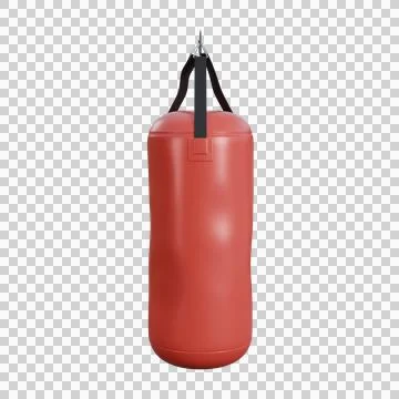A realistic 3D render of a red punching bag showing visible punch marks. Stock Illustration