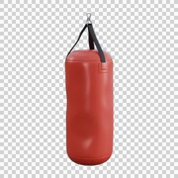 A realistic 3D render of a red punching bag showing visible punch marks. Stock Illustration