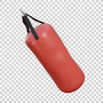 A realistic 3D render of a red punching bag showing visible punch marks. Stock Illustration