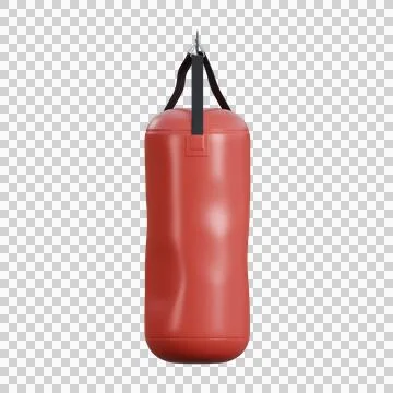 A realistic 3D render of a red punching bag showing visible punch marks. Stock Illustration