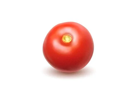 Realistic 3D render of a red ripe tomato fruit isolated on white background,  Ilustración de archivo