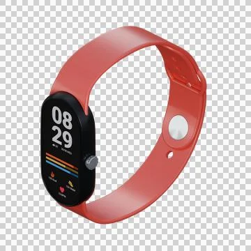 A realistic 3D render of a red smartwatch designed for fitness and exercise. Stock Illustration