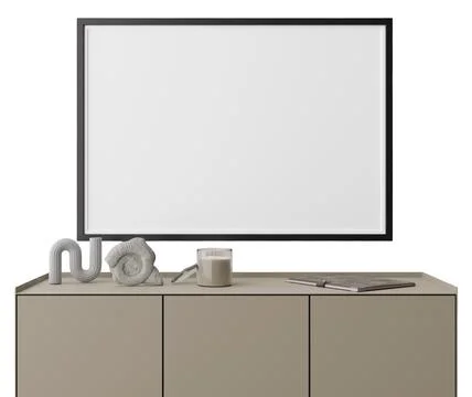 A realistic 3D render shows modern furniture. The composition includes a cabi Stock Photos