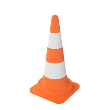 Realistic 3D render of a single orange traffic cone on a white background Stock Photos