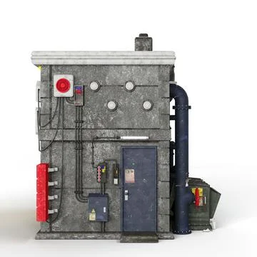 Realistic 3d render of a small urban building with a variety of electrical and f Stock Illustration