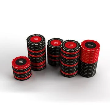 Realistic 3D render of stacks of red and black virtual frontier tokens on the wh Stock Illustration