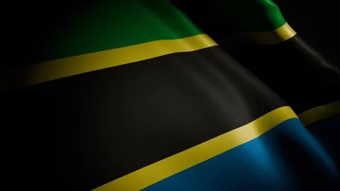 Realistic 3D render of the Tanzanian flag waving Stock Photos