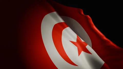 Realistic 3D render of the Tunisian flag waving Stock Photos