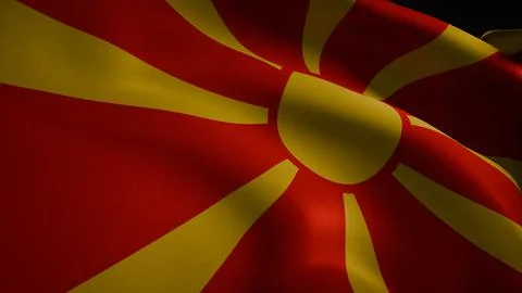 Realistic 3D render of a waving North Macedonia flag Stock Photos